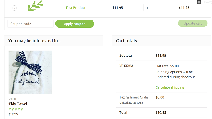 Example of cross-sells in WooCommerce