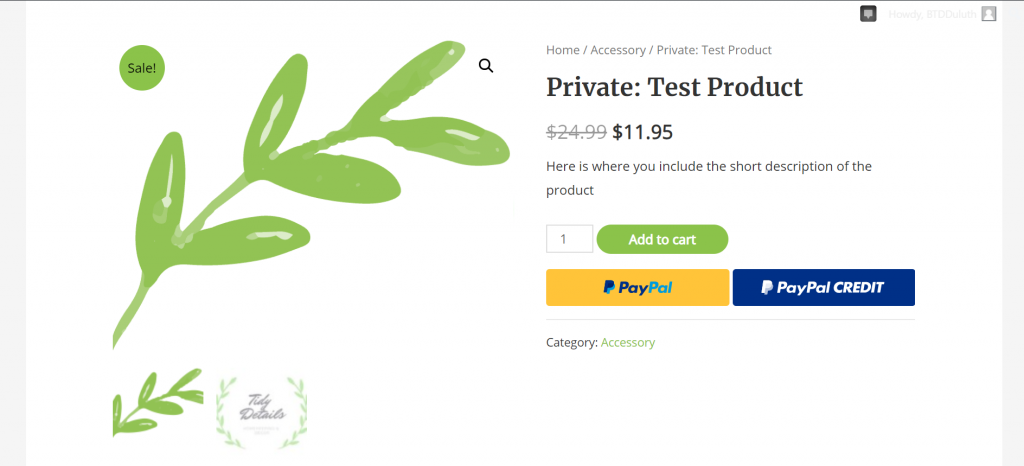 Example of finished WooCommerce product set up