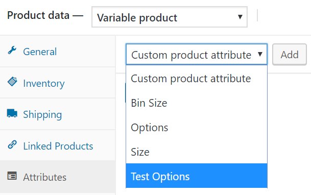 Test options attribute for woocommerce