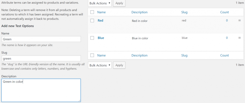 Setting up test options